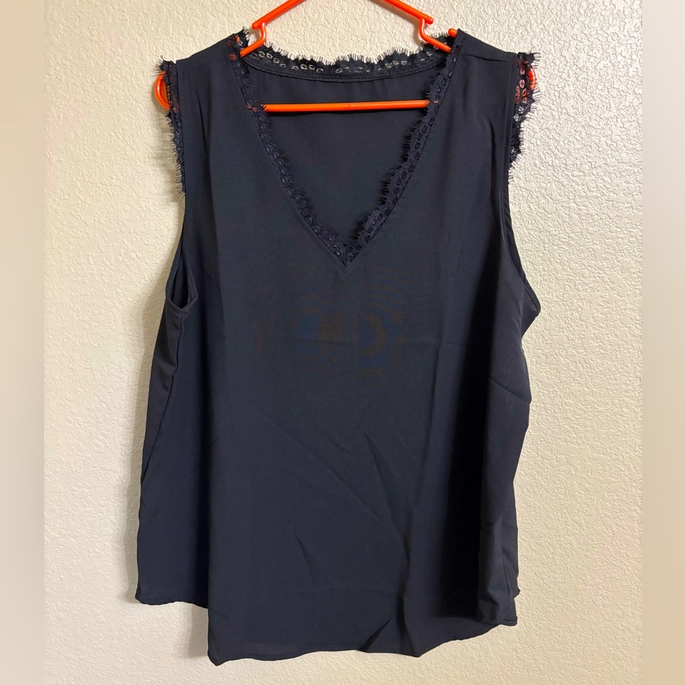 Sleeveless Eyelash Lace Trim V-Neck Camisole, Size XL